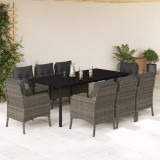 VidaXL Set mobilier grădină cu perne, 9 piese, gri, poliratan