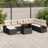Gossi set canapele gradina perne 7 piese negru, poliratan/lemn acacia