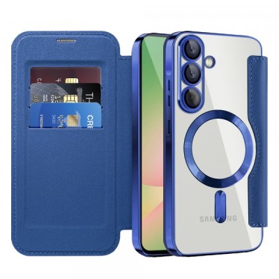 Husa MagSafe pentru Samsung Galaxy A56 A566, Techsuit, SmartMag Book, Albastra foto