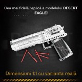 Cumpara ieftin Pistol de jucarie DESERT EAGLE (DEAGLE), 408 piese, de construit, dimensiune 1:1 cu varianta reala 30 x 7 x 22.5 cm, gri-alb-negru, sistem tragere fun