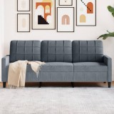 Gossi canapea cu 3 locuri, gri inchis, 180 cm, material catifea