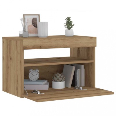 Gossi noptiera cu lumini led stejar artisan 60x35x40cm lemn prelucrat foto