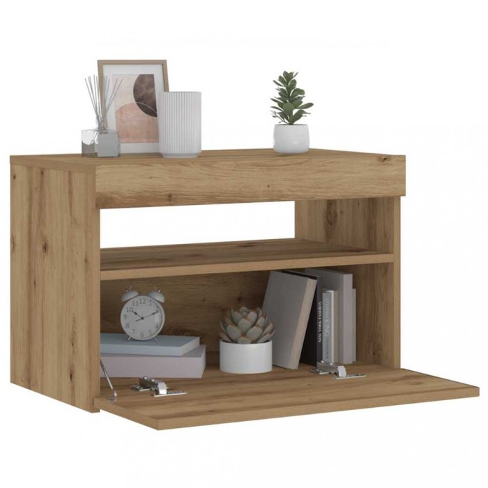 Gossi noptiera cu lumini led stejar artisan 60x35x40cm lemn prelucrat
