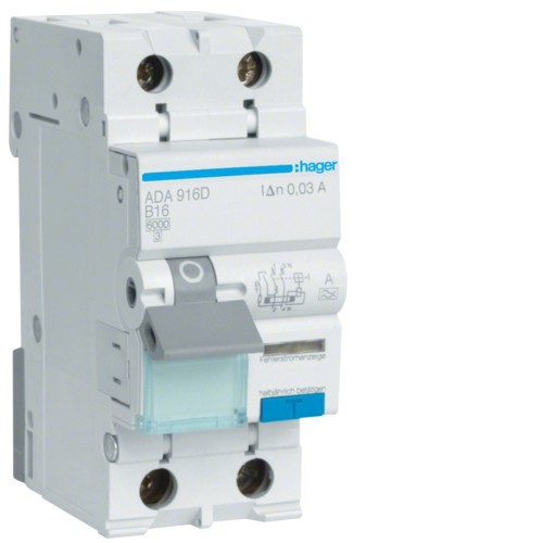 Diferential RCBO 16A 1P+N 30mA 6Ka B tip A Hager ADA916D