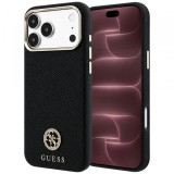 Husa MagSafe pentru Apple iPhone 18 Pro Max / 17 Pro Max, Guess, Grained Round Strass Logo, Neagra