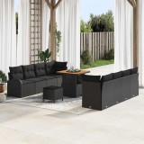 Set canapea grădină 11 piese cu perne Negru Ratan Sintetic Acacia