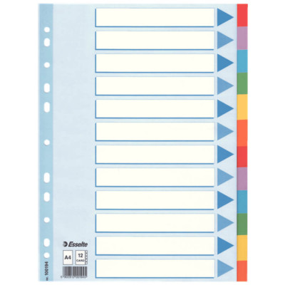 Separatoare cu Index din Carton Esselte Standard, A4, 12 Coli/Set, Taste Laminate, Multicolor, Separator Index, Separatoare Carton Index, Separatoare foto