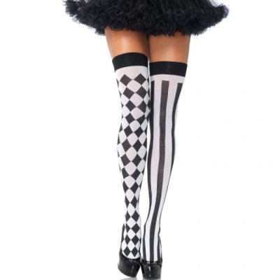 LEG AVENUE - BLACK/WHITE ARLEQUIN HIGH SOCKS foto