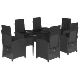 Set mobilier de gradina cu perne, 7 piese, negru, poliratan