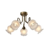 Candelabru Klausen Columbine 5 Floral Chic, 59x30 cm, Alama Antichizata cu Sticla Alba, 5x E27, Iluminat Clasic Elegant pentru Living sau Dining