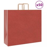 vidaXL Pungi de h&acirc;rtie 50 buc cu m&acirc;nere roșii 54x15x49 cm
