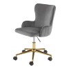 Scaun birou HM Timoteo, stofa tip catifea, inaltime ajustabila, roti pivotante, cadru metalic auriu, 100 kg, gri