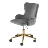 Scaun birou HM Timoteo, stofa tip catifea, inaltime ajustabila, roti pivotante, cadru metalic auriu, 100 kg, gri