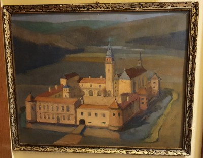 Veche pictura in ulei pe carton foto