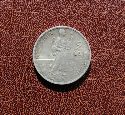 Romania, moneda 2 lei 1914, argint, Regele Carol I foto