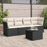 VidaXL Set mobilier de grădină cu perne, 5 piese, negru, poliratan