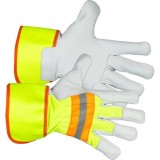 Manusi poliester/piele, reflectorizante, alb si galben, marimea 10/XL, Strend Pro Janus