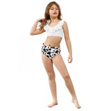 Cumpara ieftin Costum de baie pentru fetite, 2 piese, sutien cu volane, si slip modern, 4T, 100 cm, 3-4 ani, imprimeu alb si negru, perfect pentru plaja sau inot Neg, Oem