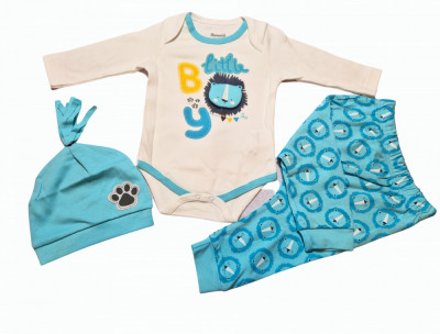 Set body, pantaloni si caciulita Little Boy bebelusi bumbac 3-9 luni foto