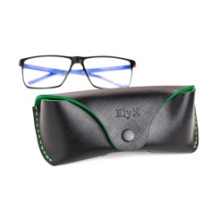 Toc Etui ochelari din piele naturala, Clio, Negru, interior verde