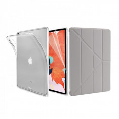 Set 3 in 1 husa carte, husa silicon si folie protectie ecran pentru iPad Pro 11 inch A2013 / A1934 / A1980, gri foto