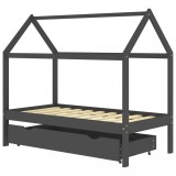 Cadru pat copii cu sertar gri inchis 80x160 cm lemn masiv pin