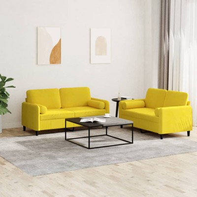 vidaXL Set de canapele cu perne, 2 piese, galben, catifea 3202000 foto