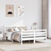 VidaXL Cadru de pat cu tăblie, alb, 135x190 cm, lemn masiv de pin