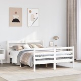 VidaXL Cadru de pat cu tăblie, alb, 135x190 cm, lemn masiv de pin