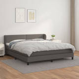 Cumpara ieftin Pat box spring cu saltea, gri, 160x200 cm, piele ecologică