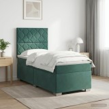 Cumpara ieftin Pat boxspring cu saltea Verde inchis 90 x 200 cm Catifea