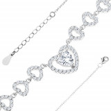 Brățară din argint 925, lanț cu zale mici, inimi strălucitoare cu zirconii transparente