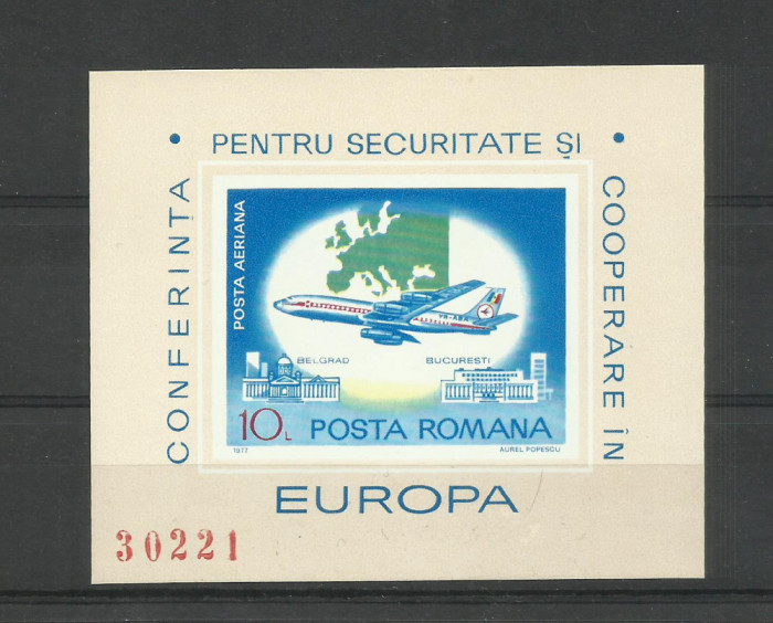 Romania MNH 1977 - Europa CSCE Belgrad Avion - LP 939 - calitate foarte buna