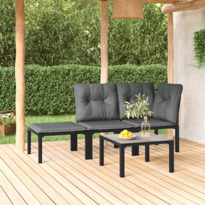 Gossi set mobilier de gradina, 4 piese, negru si gri, poliratan foto