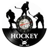 Ceas de perete decorativ, Hochei pe gheata / Ice Hockey, realizat din disc de vinil (Vinyl Record), 30 cm, mecanism silențios, negru