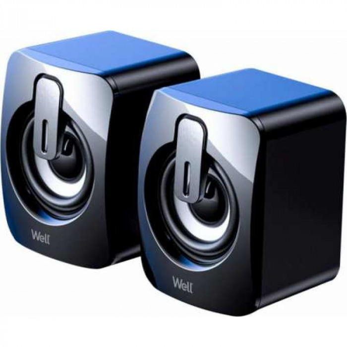 Boxe Well 2.0, USB, 18 W, RMS 6 W, 20 Hz - 20 kHz, 88 dB, 5 V, Negru