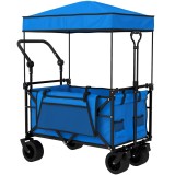 Outsunny Cărucior de grădină pliabil cu roți mari blocabile bară reglabilă suport pentru pahare pentru camping 125x59x133 cm Albastru | Aosom Romania