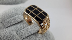 Inel Barbati/Unisex Onyx,dublu placat aur 24K,marime 19mm foto