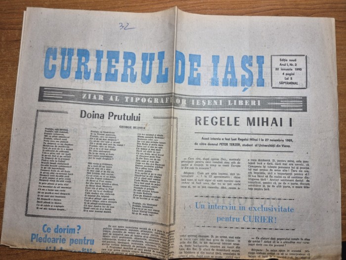 ziarul curierul de iasi 22 ianuarie 1990 - anul 1, nr. 2 al ziarului