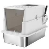 PawHut Tavă de litieră &icirc;nchisă pentru pisici, casă de toaletă din oțel inoxidabil pentru pisici, 60,2 x 40,2 x 43,7 cm, gri deschis | Aosom Romania