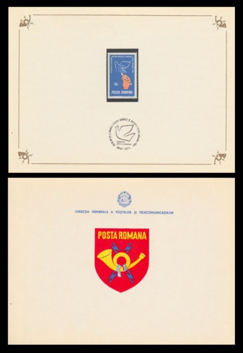 1974 Romania, Miscarea pentru Apararea Pacii, carnet FDC de protocol LP 857