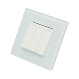 Intrerupator triplu cap scara alb 220V, 16AX cu indicator luminos, rama din sticla 86x86x34mm