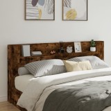 Cumpara ieftin Tăblie de pat cu dulap și LED, stejar fumuriu, 220x16,5x103,5cm