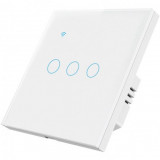 Cumpara ieftin Intrerupator smart touch iUni 3F, Wireless, Sticla securizata, LED