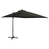 vidaXL Umbrelă &icirc;n consolă cu st&acirc;lp și LED-uri, negru, 250 cm 312324
