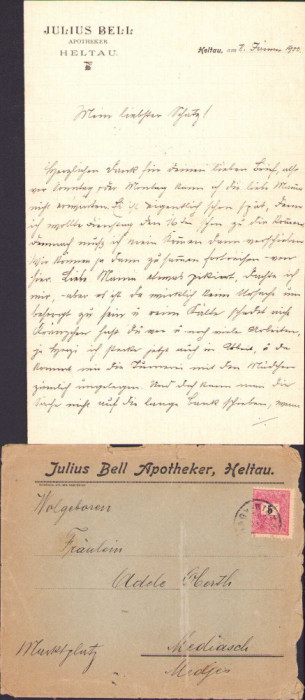 HST 281S Scrisoare farmacist Iulius Bell Cisnădie către Adele Oberth 1900