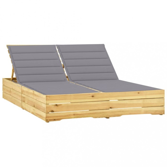 vidaXL Șezlong dublu cu perne gri, lemn de pin tratat 3065970