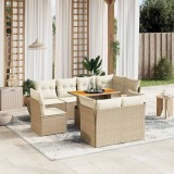 VidaXL Set canapele de grădină, 9 piese, cu perne, bej, poliratan