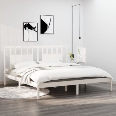 vidaXL Cadru de pat, alb, 200x200 cm, lemn masiv de pin 3104084