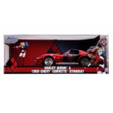 Masina Harley Quinn 1969 Chevy Corvette, metalica, figurina inclusa, scara 1:24, Simba